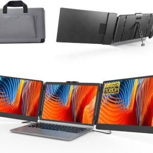 Laptop Screen Extender 14" 1080P FHD IPS, Portable Monitor for Laptop 13-17", Triple Monitor Extended for laptops with Dual Speakers, Plug-Play with Type-C/HDMI/USB-A for Wins/Mac/Chrome