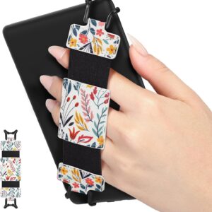MoKo Soft Hand Strap for 6-8" Kindle eReaders Fire Tablet Kindle/Kobo/Voyaga/Lenovo/Sony Kindle E-Book Tablet, Black High-Elasticity Versatile Hand Strap Lightweight Finger Grip Holder, Flowers
