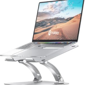 Nulaxy Fully Adjustable Laptop Stand for Desk, Dual Foldable Aluminum Computer Riser with Heat-Vent, Ergonomic Notebook Holder Portable Office Accessories Compatible with All 10-17" Laptops, Silver