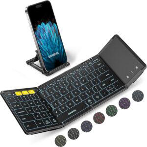 Samsers Foldable Bluetooth Keyboard with Touchpad, Full-Size Wireless Folding Keyboards with Backlight, Portable Travel for iOS Android Windows Mac OS, Support 3 Device(BT5.1 x 3), Black