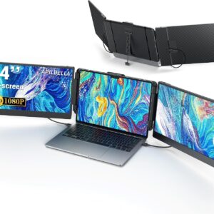 14’’ Triple Laptop Screen Extender, 1080P FHD Portable Dual Monitor for Laptop USB C HDMI, Plug-play Monitor Extender for Mac/Windows, Fit 13”-17.3” Laptops