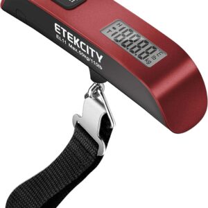 Etekcity Luggage Scale for Travel Essentials, Digital Suitcase Weight Scale with Hook, Travel Accessories for Portable Hanging Baggage, 110 Pounds, Battery Included