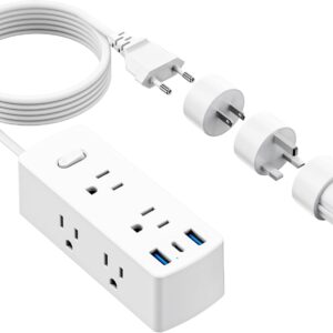 European Travel Plug Adapter, Olcorife Universal Travel Adapter for EU UK US AUS, 6 Outlets 3 USB Ports with 5ft Extension Cord, International Power Adapter for US to Europe UK AUS