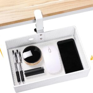 Mesh Desk Organizer and Clamp-on Swivel Pencil Drawer, Desk Hidden Desk Organizer Extra Sturdy C-Clamp Mount System and Easy to Instal, Home Office Art Supply Storage Box (White)