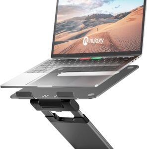 Nulaxy Height Adjustable Laptop Stand for Desk, Dual Foldable Aluminum Computer Riser, Pull Out Design Ergonomic Sit to Notebook Holder Convertor, Compatible with All 10-17" Laptops, Tablets, Gray