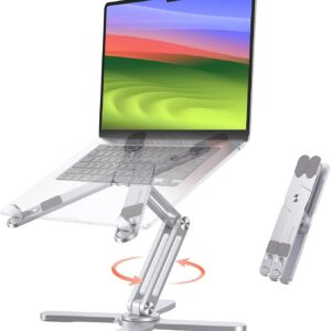 OMOTON 360° Rotating Laptop Stand Riser for Desk, Ergonomic Foldable Computer Stand Adjustable Height Angles for Collaborative Work, Easy Storage Fit Macbooks,All Laptops up to 16 inches, Silver