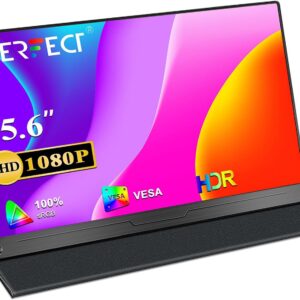 UPERFECT Portable Monitor, 15.6" IPS HDR 1920X1080 FHD Eye Care Travel Screen USB C Gaming Monitor, Dual Speaker External Monitor HDMI Type-C VESA for Laptop PC Phone w/Case