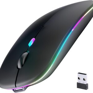 Wireless Bluetooth Mouse, Rechargeable, LED, Silent, Ultra-thin Design (Bluetooth 5.2 and 2.4GHz USB Receiver) | Portable Computer Mouse for Laptops, iPads, MacBooks and Apple Devices (Black)