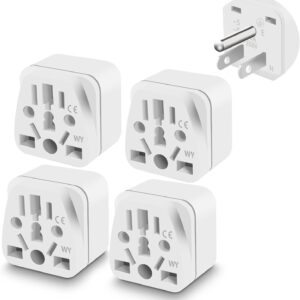 4 Pack UK to US Plug Adapter, European to US PlugAdapter, Travel Plug Adapters, Type B Universal to American Outlet Plug Adapter,3 Prong to 2 Prong Adapter Au EU to USA Plug Travel Essentials,White