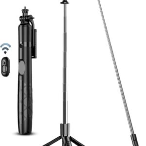 71" Phone Tripod & Selfie Stick, All in One Extendable Cell Phone Tripod with Wireless Remote, Tripods Stand for iPhone & Travel Selfie Stick 360° Rotation Compatible with iPhone Android, Camera