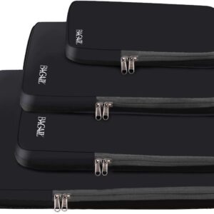 BAGAIL 4 Set/6 Set/8 Set Compression Packing Cubes Travel Accessories Expandable Packing Organizers (Cloth Pattern, 4-Black)