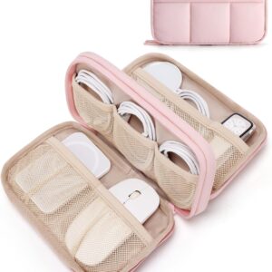 BAGSMART Electronics Organizer Travel Case, Cord Storage for Chargers Cables Phones, Compact Tech Accessories Pouch, Pink