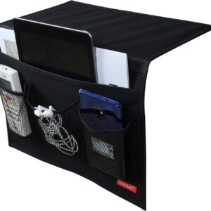 Bedside Caddy 4 Pockets Bedside Organizer Caddy Fit Tablet Magazine Phone Glasses, Under Mattress Remote Control Holder Storage Organizer, Black