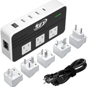 Key Power 230-Watt Step Down 220V to 110V Voltage Converter & International Travel Adapter/Power Converter with USB-C Port 18W - [Use for USA Appliance Overseas in Europe, AU, UK, Ireland, etc.]