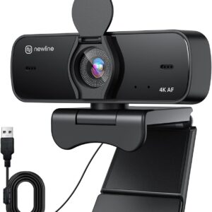 N newline 4K Webcam for PC, 4K UHD USB Webcam with Microphone, New Upgraded Auto Focus, Low Distortion, Privacy Cover, PC Camera for Zoom, Skype, Teams, Laptop, Conferencing, Calling, NewEye 60s