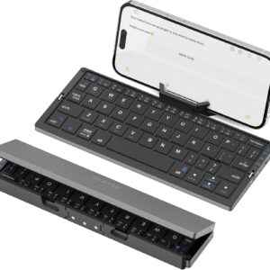 SIKAI CASE Foldable Bluetooth Keyboard with Magnetic Stand,Aluminum Alloy Mini Quiet Folding Portable Lightweight Travel Rechargeable Pocket for Tablet,iPad, Phones, Black