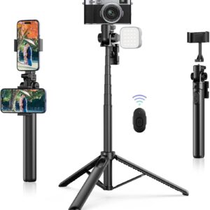 ULANZI MT-70 Extendable Tripod, 63" Selfie Stick Vlog Tripod Stand with 2 Phone Clips, 360 Rotate Dual Camera Holder for iPhone, Sony, Canon, GoPro, Lightweight for Travel, Black