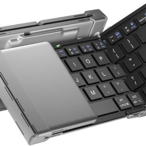 iClever Foldable Bluetooth Keyboard, Ultra-Slim Metal Keyboard with USB-C Charging, Tri-Folding Design for Laptop, iPad, iPhone, Tablet - Sync 3 Devices, Portable & Space-Saving