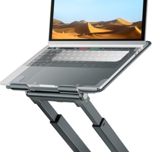 tounee Laptop Stand for Desk Adjustable Height, Telescopic Computer Stand with Pull Out Design Ergonomic Laptop Riser Fits All Laptops 10-17"-Gray