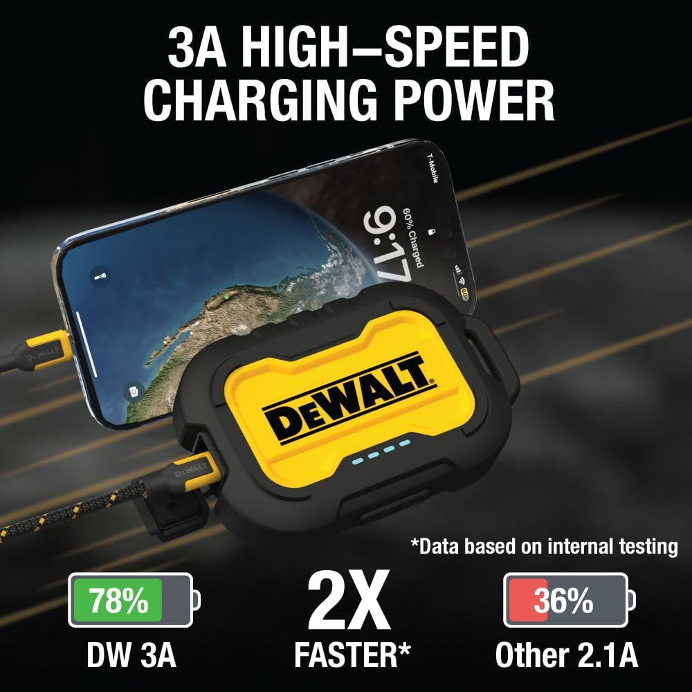 DEWALT Heavy Duty Portable Charger, Power Bank, 10,000 mAh Battery Pack with USB-C Port for iPhone 16/16 Plus/16 Pro/16 Pro Max, iPhone 15/14/13, Samsung Galaxy - Image 3