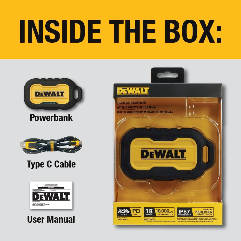 DEWALT Heavy Duty Portable Charger, Power Bank, 10,000 mAh Battery Pack with USB-C Port for iPhone 16/16 Plus/16 Pro/16 Pro Max, iPhone 15/14/13, Samsung Galaxy - Image 9