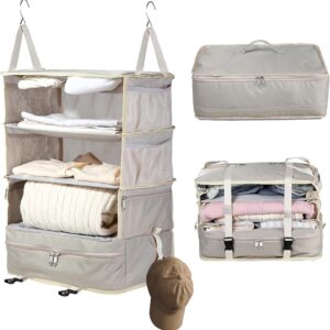 Bukere Hanging Packing Cube for Travel, Portable Shelves Organizer Bag for Luggage Suitcase, Travel Essentials, Compression Carry-On Closet Storage, X-Large Capacity