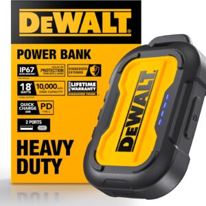 DEWALT Heavy Duty Portable Charger, Power Bank, 10,000 mAh Battery Pack with USB-C Port for iPhone 16/16 Plus/16 Pro/16 Pro Max, iPhone 15/14/13, Samsung Galaxy
