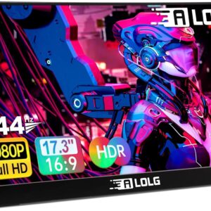 Portable Monitor 17.3 Inch with 144HZ FHD 1080P Display,USB-C and HDMI Inputs, Ultra-Slim IPS Panel with HDR and Premium Smart Cover & Speakers-Compatible with Laptop,PC,Phone,PS5,Switch