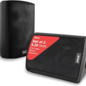 Pyle Waterproof Wall Mount Speaker System - 5.25 Inch Active + Passive Pair Wireless Bluetooth Compatible Indoor/Outdoor Stereo Sound Set with AUX IN - Pyle PDWR52BTBK (Black)