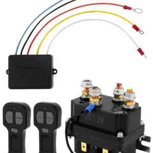 QWORK Wireless Winch Remote Control Kit, 12V 250A Winch Solenoid Relay Contactor + 12V Wireless Winch Receiver with 2pcs Wireless Winch Remote, for Truck ATV SUV 63070 62135 74900 70715, QS10384