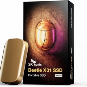 SK hynix Beetle X31 512GB Portable SSD with DRAM, up to 1050MB/s, USB 3.2 Gen2, External Hard Drive Compatible with PC, Mac, Laptop, PS5 (Champagne Gold)