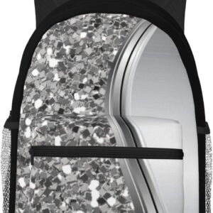 Silver Faux Glitter Glam Bling Casual Backpack – Lightweight Travel Daypack, Multi-Pocket Laptop Hiking Bag, Durable Polyester Pack For Outdoor Camping Cycling