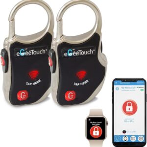 eGeeTouch Smart Luggage Lock with Patented Dual Access Tech, NFC + Bluetooth, Vicinity Tracking (Black 2 Pack)
