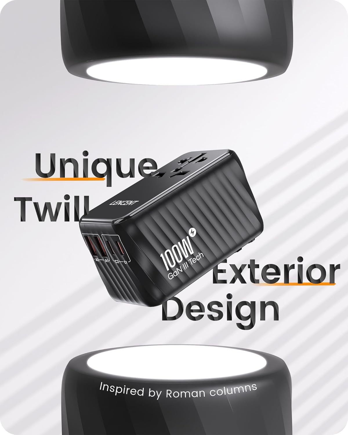 LENCENT Universal Travel Adapter, 100W GaN International Fast Charger with 2 PD3.0 Type C+2 QC USB A, Worldwide Power Adaptor for Phones,Laptops, All in One Travel Essentials for EU/USA/UK/AU, Black - Image 4