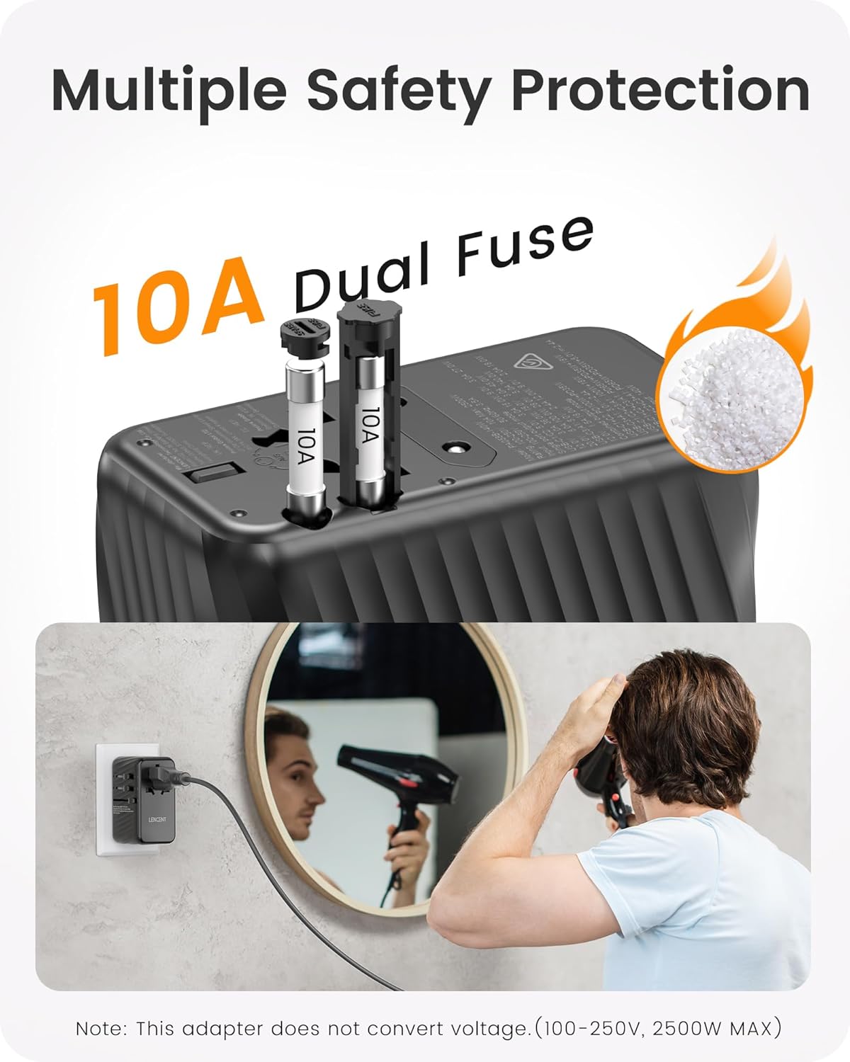 LENCENT Universal Travel Adapter, 100W GaN International Fast Charger with 2 PD3.0 Type C+2 QC USB A, Worldwide Power Adaptor for Phones,Laptops, All in One Travel Essentials for EU/USA/UK/AU, Black - Image 8