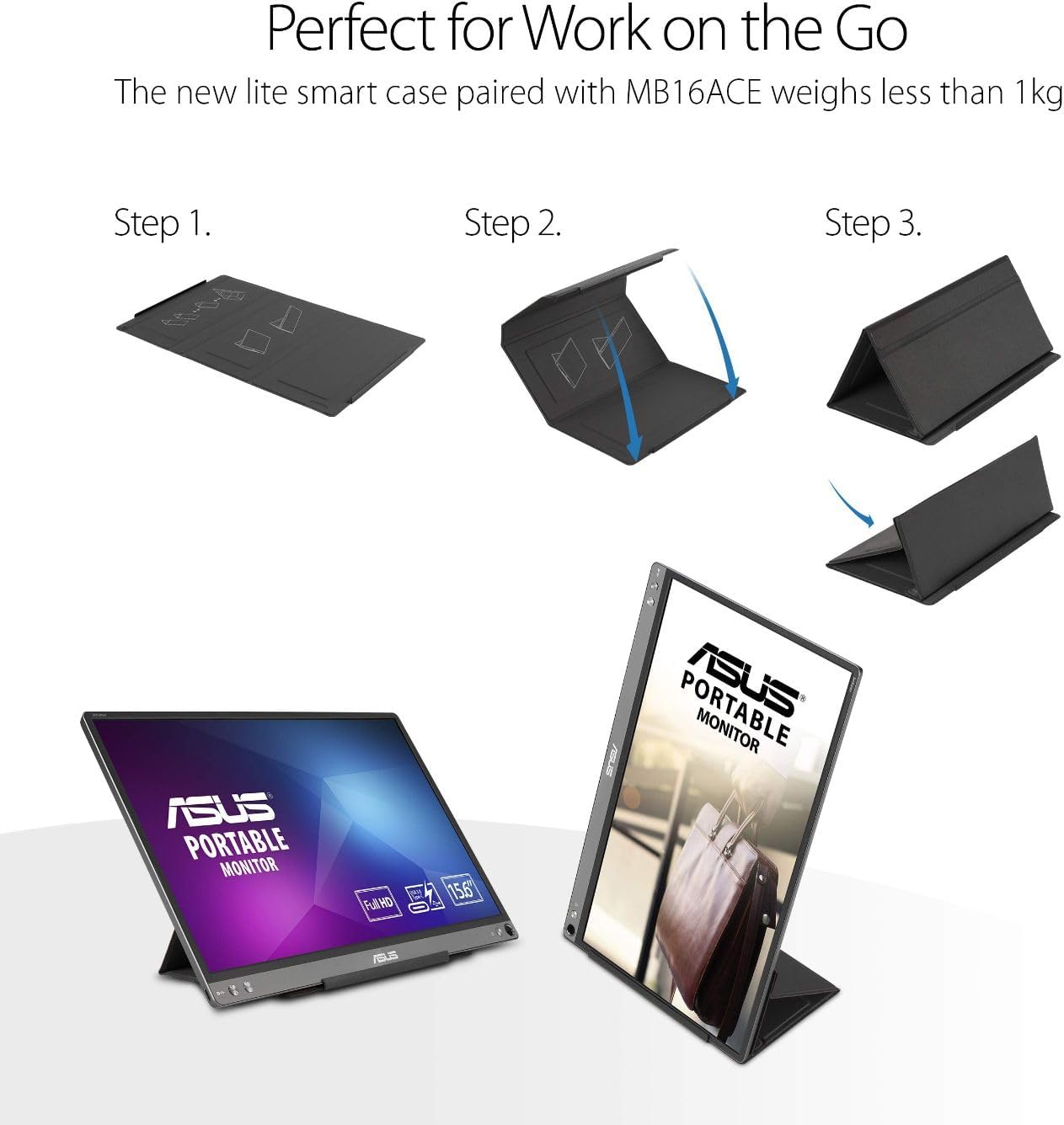 ASUS ZenScreen 15.6” 1080P Portable USB Monitor (MB16ACE) - Full HD (1920 x 1080), IPS, USB Type-C, Eye Care, Anti-Glare Surface, Lite Smart Case, External screen for laptop, 3-Year Warranty,Dark Gray - Image 3