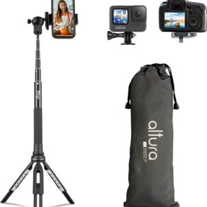 Altura Photo 55" Phone Tripod, Tripod for iPhone & Extendable Selfie Stick, Phone Stand, Solidest Cell Phone Tripod Compatible with iPhone/Android & DSLR Cameras, Canon, Nikon, Sony Mirrorless