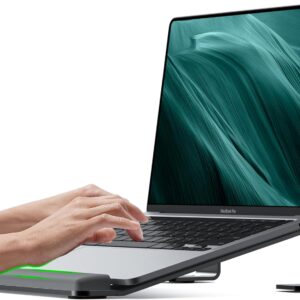 Aluminum Laptop Stand, Notebook Stand with Wrist Rest, Ergonomic Detachable Laptop Mount, Computer Stand Compatible with 10-17'' All Laptops Such as MacBook Air Pro/HP/Dell/Lenovo, Black