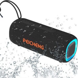 Bluetooth Speaker, Portable Wireless Clear Loud Stereo Sound IPX5 Waterproof with RGB Lights BT5.3 Long Playtime TWS Pairing,for Home Party Outdoor Beach,Great Gift Choice (Black)