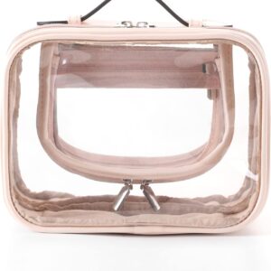 Lychii TSA Approved Toiletry Bag, Clear Travel Bag for Liquids Toiletries, Makeup Cosmetic Bag Organizer, Carry on Travel Accessories Essentials, Pink