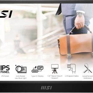 MSI Pro MP161 E2 Portable Monitor, 15.6" FHD IPS 1080p, USB Type-C, Mini-HDMI, Built-in Speakers, Perfect for PC, Mac, PS5, PS4, Xbox, Mobile, Metal Gray