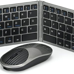 Mini Rechargeable Foldable Bluetooth Keyboard and Mouse Combo, Portable (Sync Up to 3 Devices), Ultra-Slim Travel Folding Keyboard for iPhone iPad Mac Android Windows iOS(Grey)