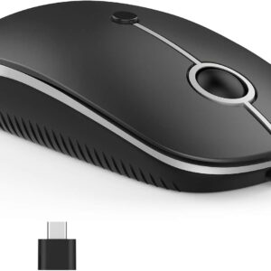 Type C Wireless Mouse，Vssoplor USB C MacBook Wireless Mouse Dual Mode 2.4G Cordless Mice with Nano USB and Type C Receiver Compatible with PC, Laptop, MacBook and All Type C Devices-Black and Silver