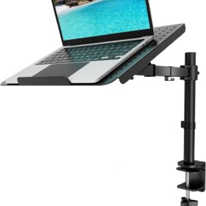 WALI Laptop Tray Desk Mount for 17inch Notebook, Fully Adjustable Laptop Arm up to 22lbs, Monitor Mount with Vented Cooling Platform Stand (M00LP), Black
