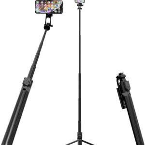 71” Tall Selfie Stick Quadripod with Remote & 360° Ballhead, Aluminum Alloy Extendable Cell Phone Stand, Travel Phone Holder Compatible with iPhone/GoPro