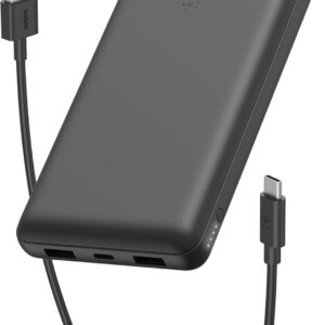 Belkin Portable Charger, USB-C Power Bank 20000 mAh w/ 2 USB-A Ports, 15W w/ Type-A to Type-C Cable - iPhone 17, Air, Pro, Pro Max, AirPods, Apple Watch, Samsung Galaxy S25, Google Pixel 10 - Black