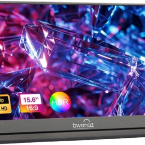 Bwanaz Portable Monitor 15.6'' FHD 1080P, USB-C HDMI IPS Display w/Smart Cover/Stand, Speaker, Plug & Play, Ultra-Slim External Monitor for PC, MAC, Phone, Xbox, PS5