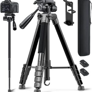 CAMBOFOTO 73" Camera Tripod and Monopod, Professional Aluminum Tripod Stand for Mirrorless Camera/DSLR/Cell Phone/Camcorder/GoPro, with Phone Holder and Travel Bag (Black)