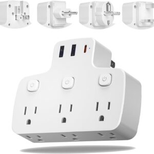 European Travel Plug Adapter USB C, International Universal Power Adapter with Type A/C/G/E/F Plug Removable,6 Outlets 3 Switches,US to Europe Spain France Greece UK Portugal, White
