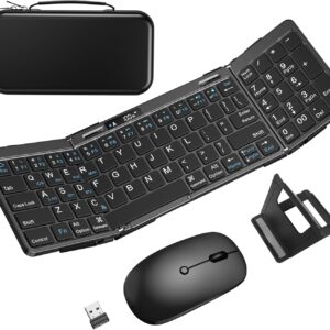 Foldable Keyboard and Mouse, EDJO Folding Keyboard Mouse Combo with Portable Case, 2.4G Wireless & Bluetooth, USB-C Rechargeable Travel Combo for Windows, Mac OS, iOS, Android PC/Laptop/Tablet (Black)